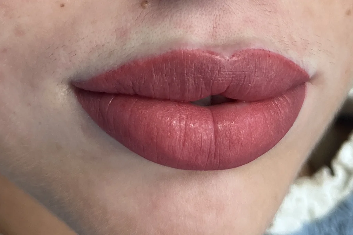 Soft rose lip blushing result immediately after the appointment at Aloha Beauty Lounge South Jordan